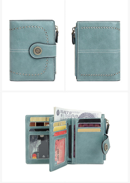 RFID 💖 Billetera con cremallera antirrobo para damas 💖 Billetera con hebilla y ranura para múltiples tarjetas