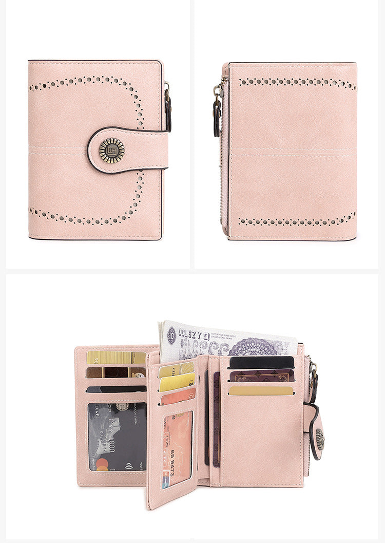 RFID 💖 Billetera con cremallera antirrobo para damas 💖 Billetera con hebilla y ranura para múltiples tarjetas