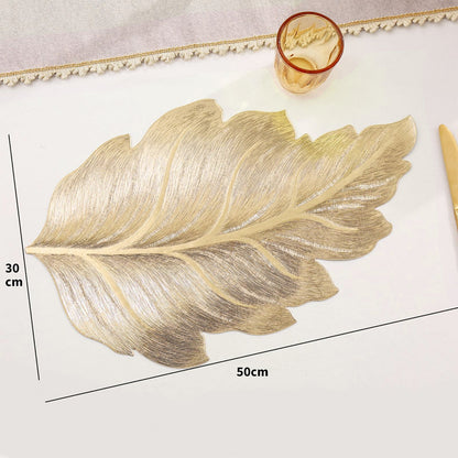 Mantel Individual de Comedor Hoja de Oro 3D Resistente al Calor