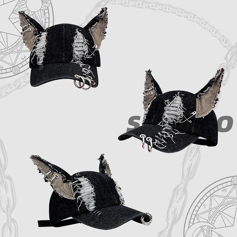 Gorra de béisbol Creative Cat Ear Distressed