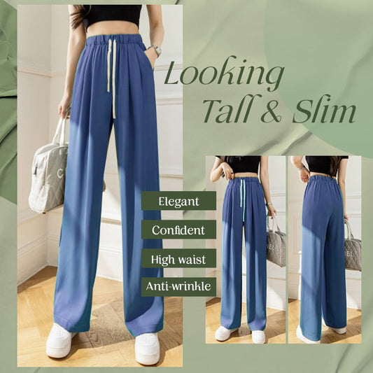 Pantalones de Pierna Ancha de Seda Helada de Cintura Alta para Mujer