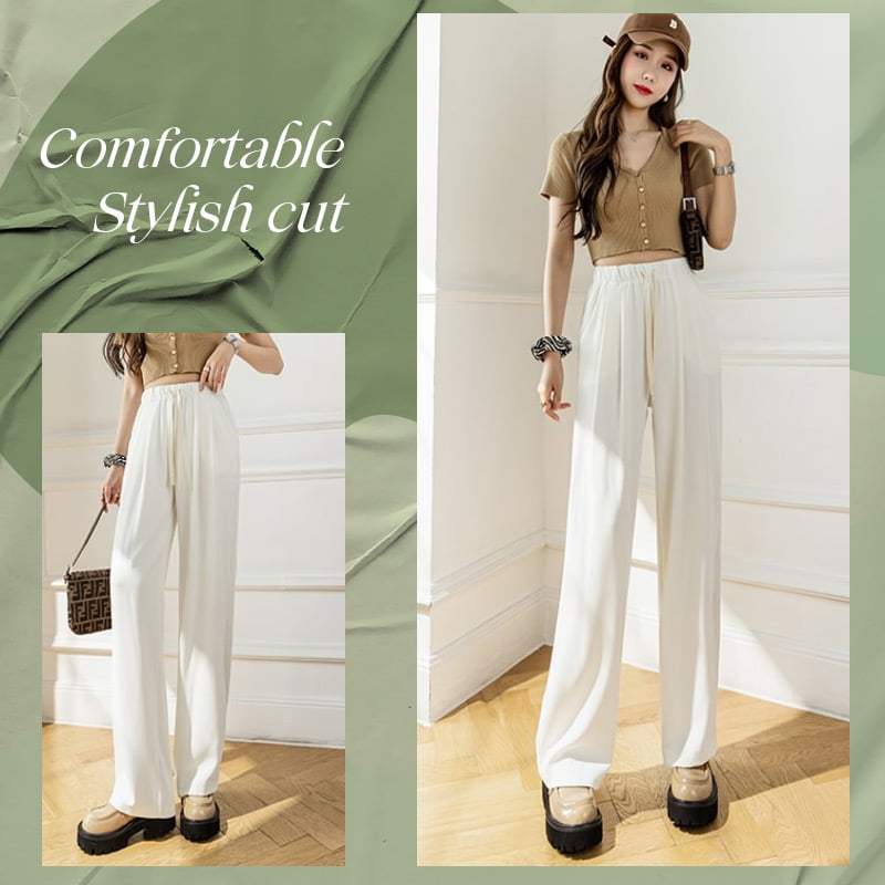 Pantalones de Pierna Ancha de Seda Helada de Cintura Alta para Mujer