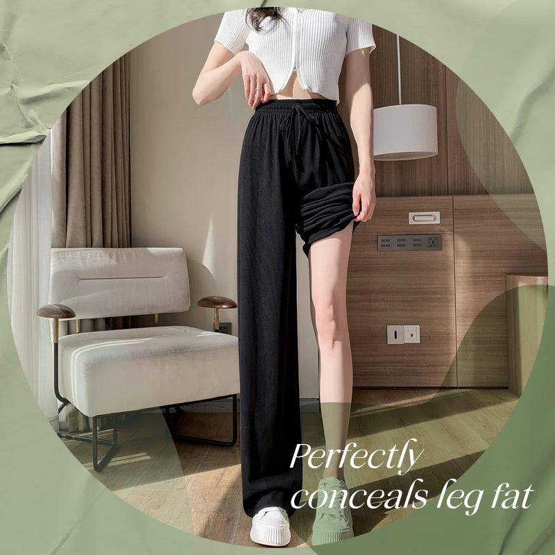 Pantalones de Pierna Ancha de Seda Helada de Cintura Alta para Mujer