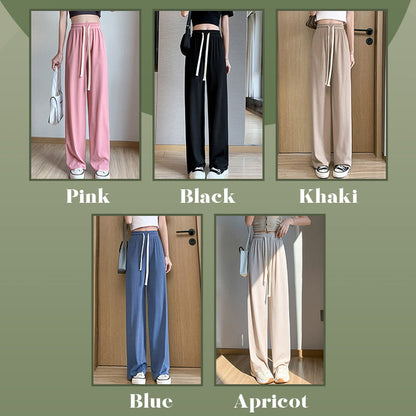 Pantalones de Pierna Ancha de Seda Helada de Cintura Alta para Mujer