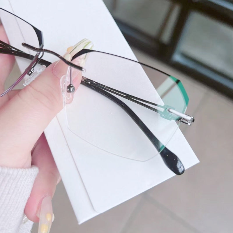 Gafas de Moda HD sin Montura de Corta de 0° y Anti Luz Azul