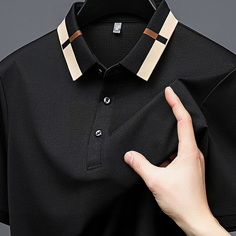 Camisa para Hombre en Tejido Seda Helada Elástica de Manga Corta con Solapas