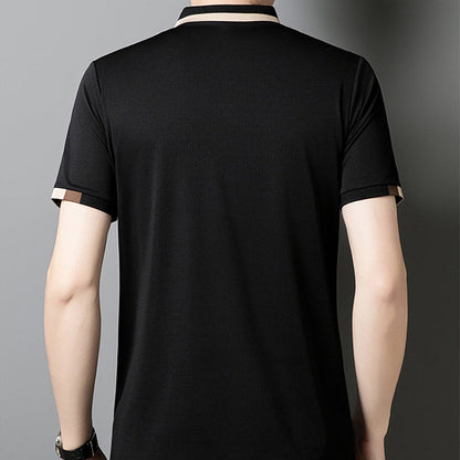 Camisa para Hombre en Tejido Seda Helada Elástica de Manga Corta con Solapas