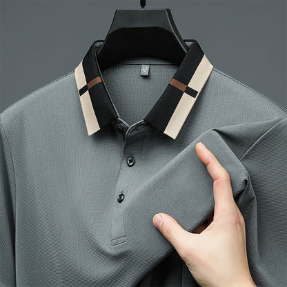 Camisa para Hombre en Tejido Seda Helada Elástica de Manga Corta con Solapas