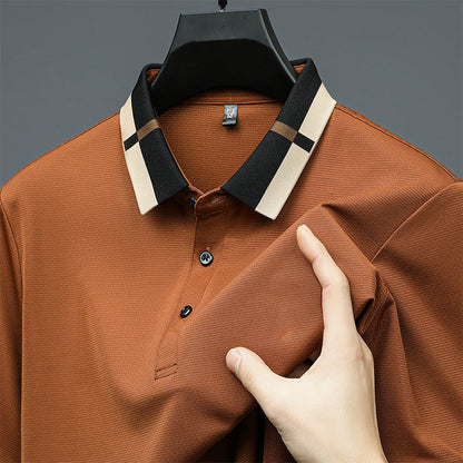 Camisa para Hombre en Tejido Seda Helada Elástica de Manga Corta con Solapas