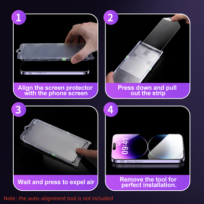 Protector de pantalla HD para iPhone Series - Instalación con eliminación automática de polvo