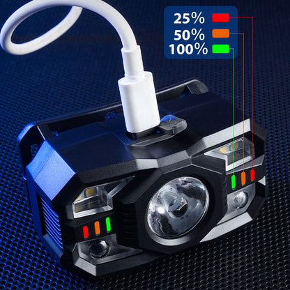 Linterna frontal multifunción recargable ajustable con sensor inteligente