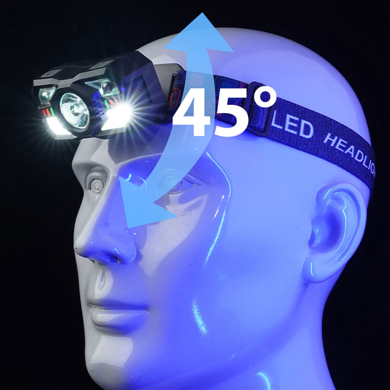 Linterna frontal multifunción recargable ajustable con sensor inteligente