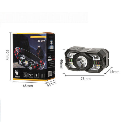 Linterna frontal multifunción recargable ajustable con sensor inteligente