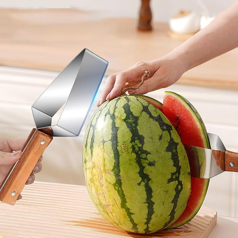 Cortafrutas triangular de acero inoxidable con mango de madera para cocina
