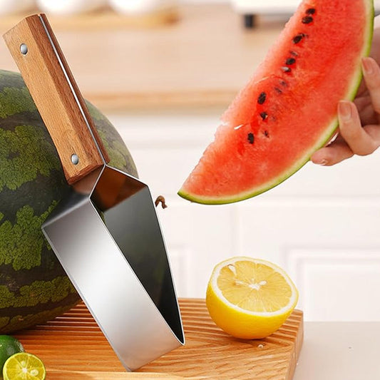 Cortafrutas triangular de acero inoxidable con mango de madera para cocina