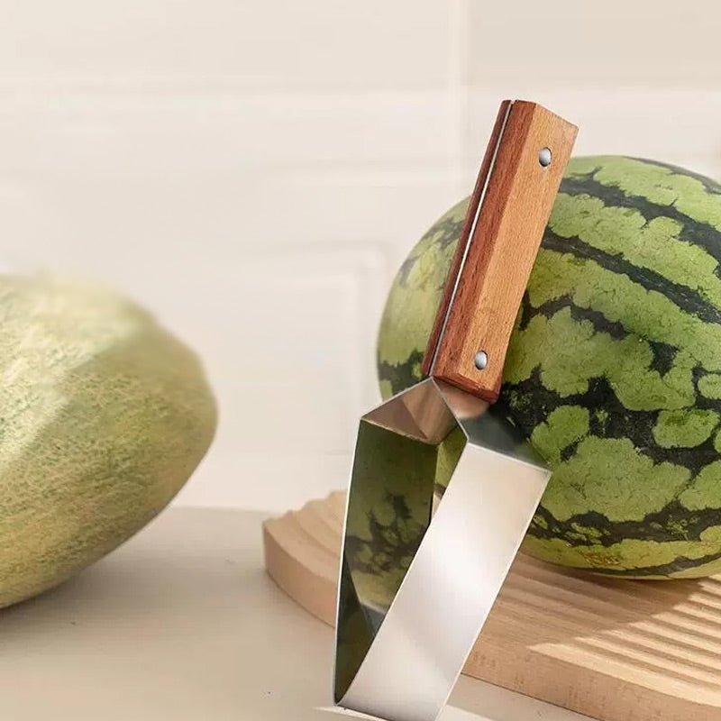 Cortafrutas triangular de acero inoxidable con mango de madera para cocina