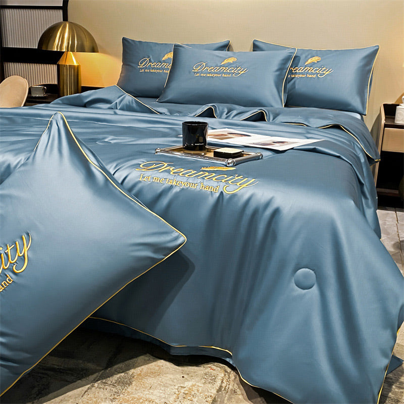 Set da letto estivo in seta ghiacciata, quattro pezzi🛏️
