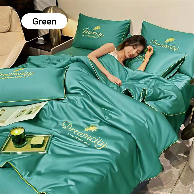 Set da letto estivo in seta ghiacciata, quattro pezzi🛏️