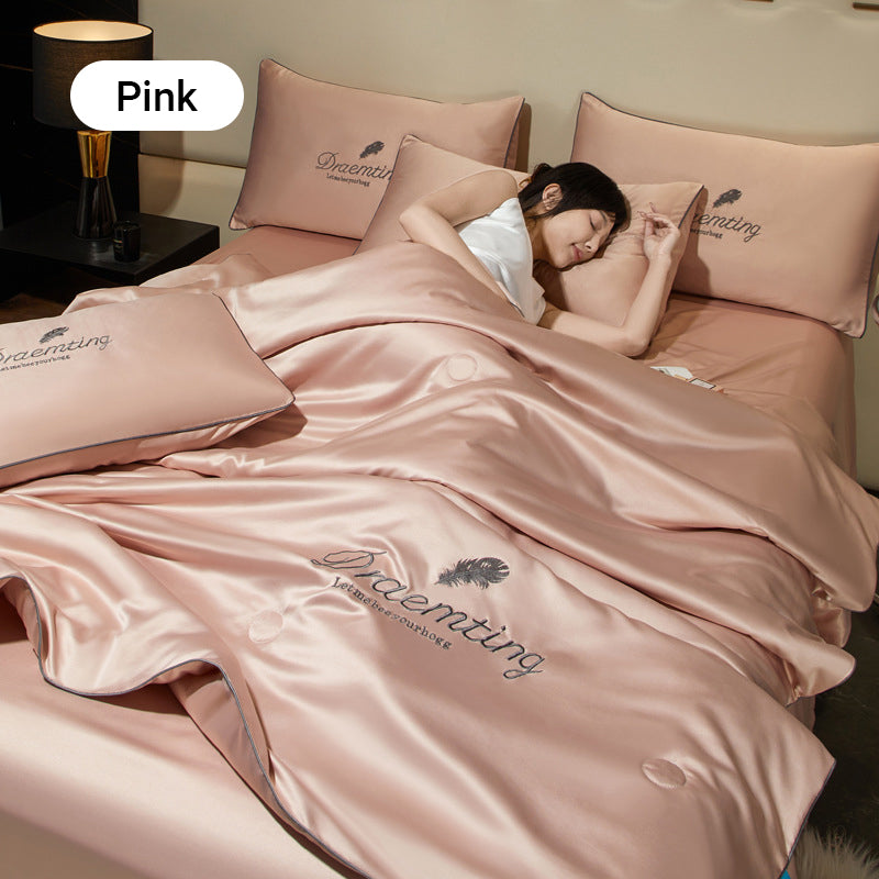 Set da letto estivo in seta ghiacciata, quattro pezzi🛏️