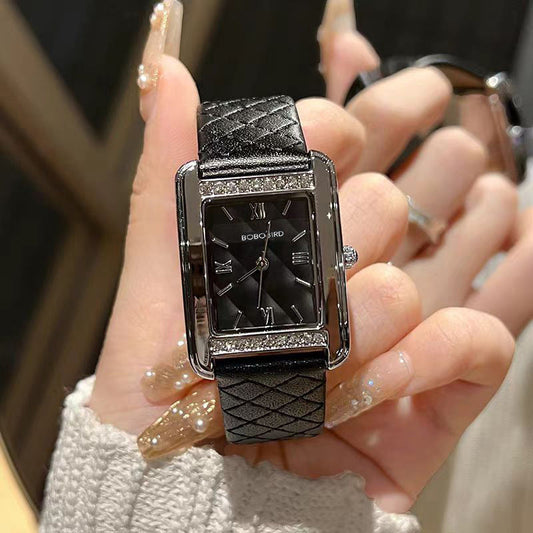 Reloj rectangular de mujer con diamantes de imitación resistentes al agua