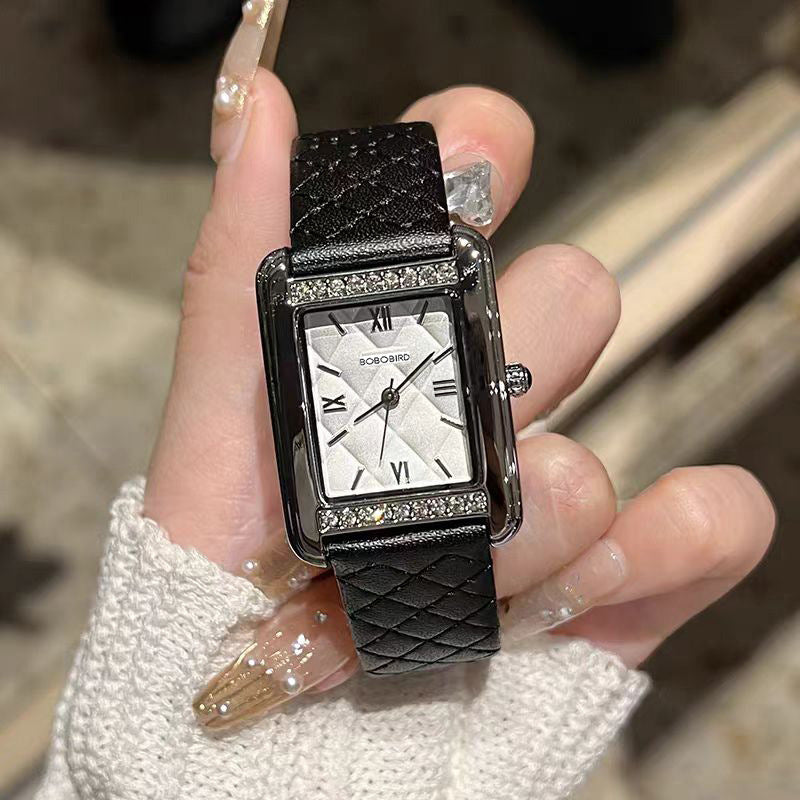 Reloj rectangular de mujer con diamantes de imitación resistentes al agua