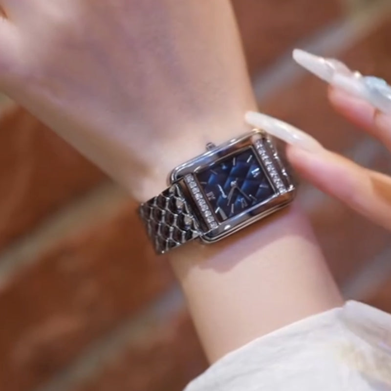 Reloj rectangular de mujer con diamantes de imitación resistentes al agua