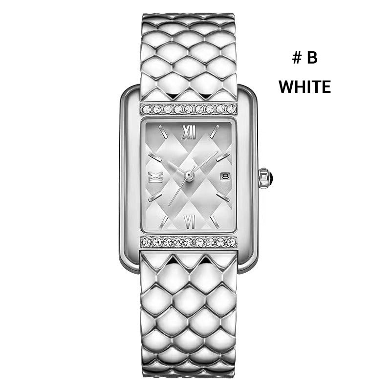 Reloj rectangular de mujer con diamantes de imitación resistentes al agua