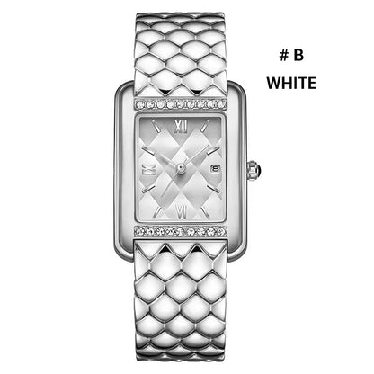 Reloj rectangular de mujer con diamantes de imitación resistentes al agua
