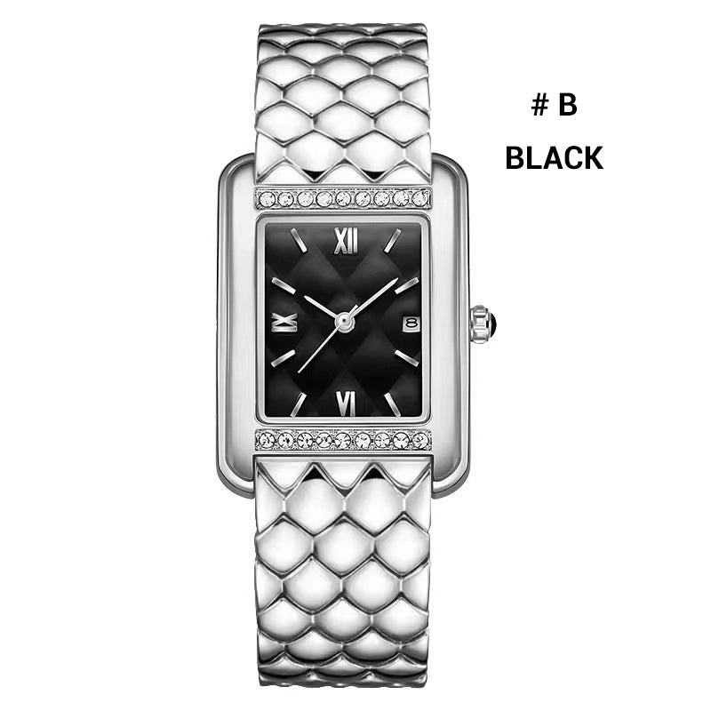 Reloj rectangular de mujer con diamantes de imitación resistentes al agua