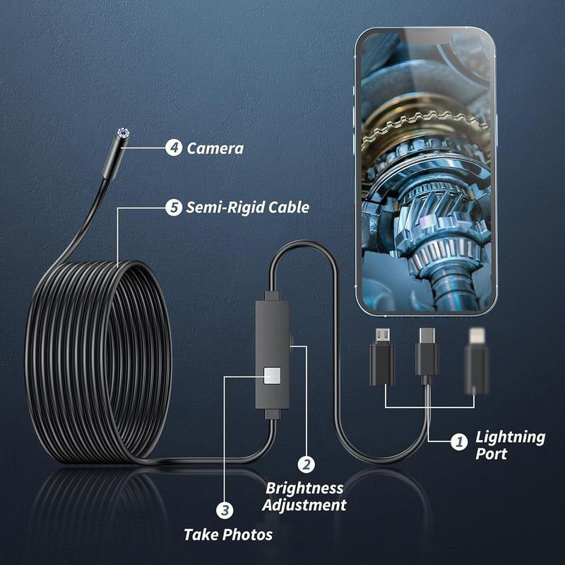 Cámara Endoscópica HD Resistente al Agua para Android y iPhone