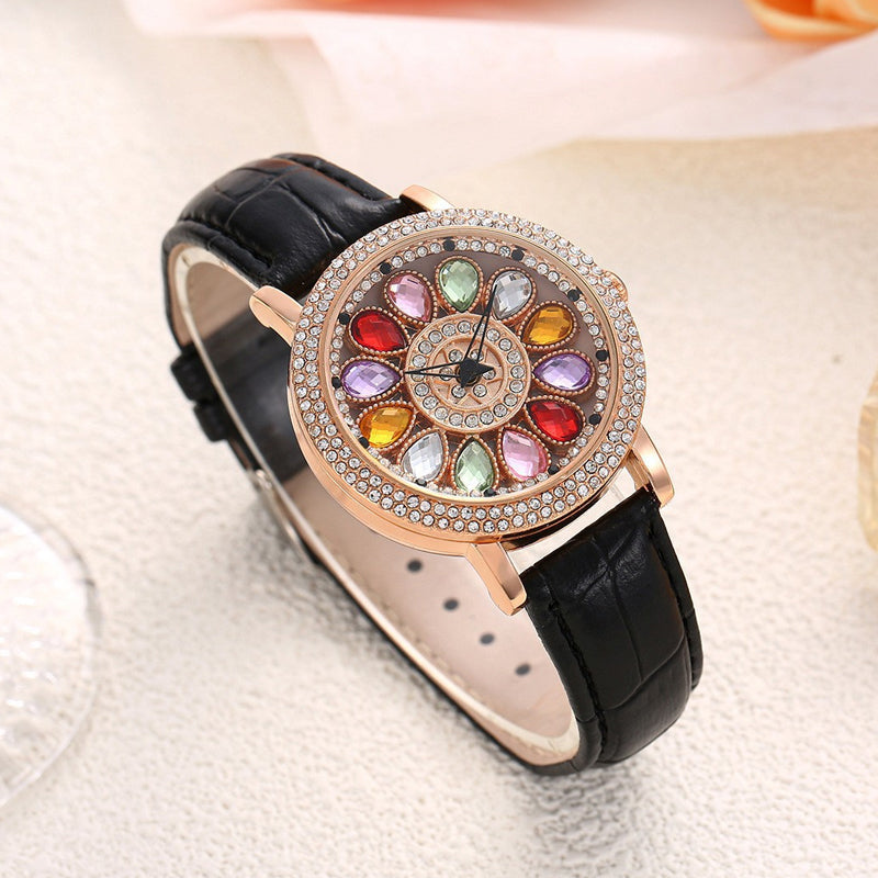 Reloj de Mujer con Esfera Giratoria y Diamantes Simulados de Colores