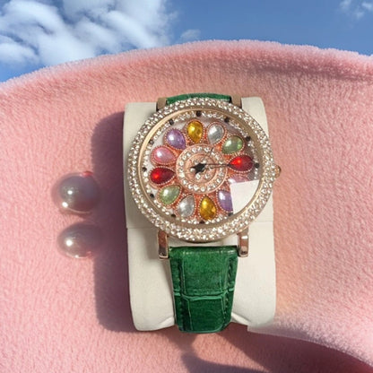 Reloj de Mujer con Esfera Giratoria y Diamantes Simulados de Colores
