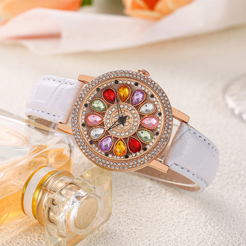 Reloj de Mujer con Esfera Giratoria y Diamantes Simulados de Colores