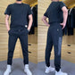Men's Casual Sports Short Sleeve Long Pants Two-Piece Set