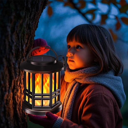 Farol Solar Exterior con Llama Parpadeante Mejorada, Luz Impermeable para Jardín