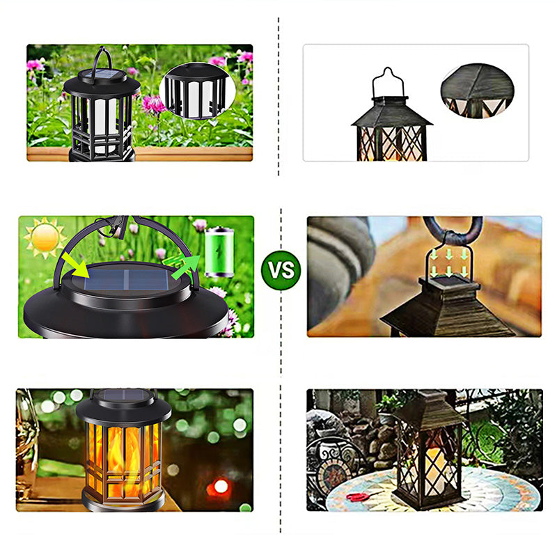 Farol Solar Exterior con Llama Parpadeante Mejorada, Luz Impermeable para Jardín