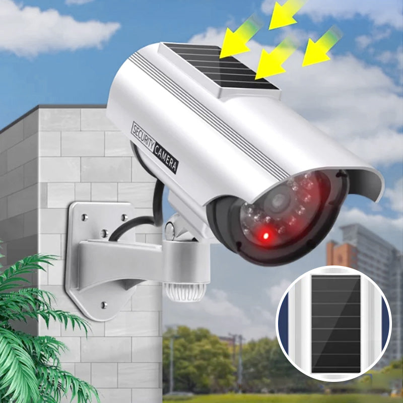 Cámara de seguridad simulada de exterior alimentada por energía solar con luz LED intermitente