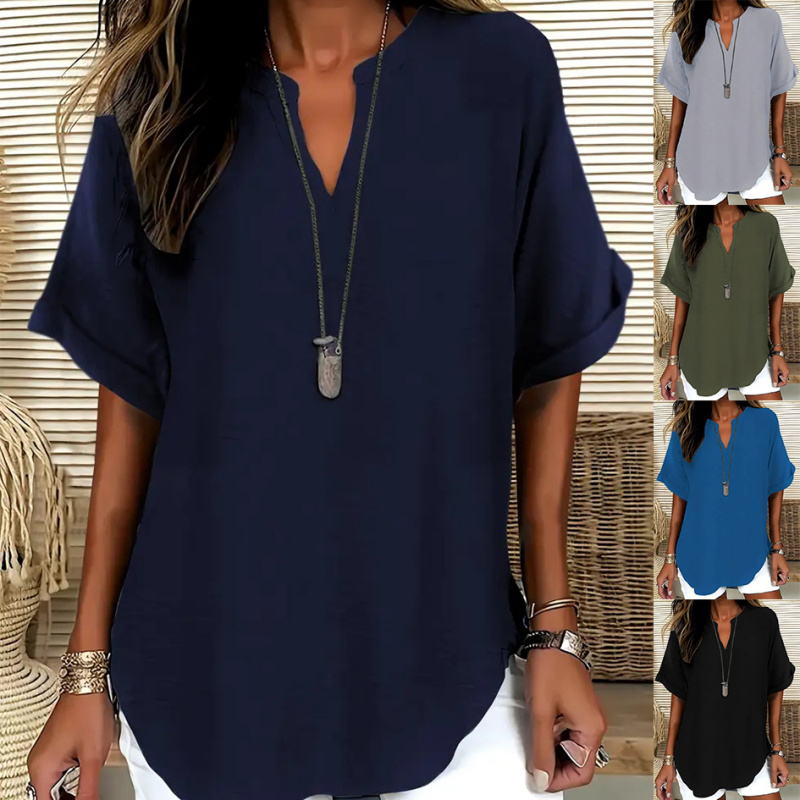 🌸Rebajas de primavera 50% de descuento👕Top de manga corta holgado de color liso a la moda