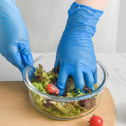 100 guantes desechables de nitrilo aptos para uso alimentario