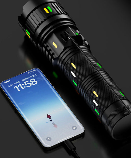 Linterna LED de aluminio, resistente, impermeable y de carga rápida para emergencias