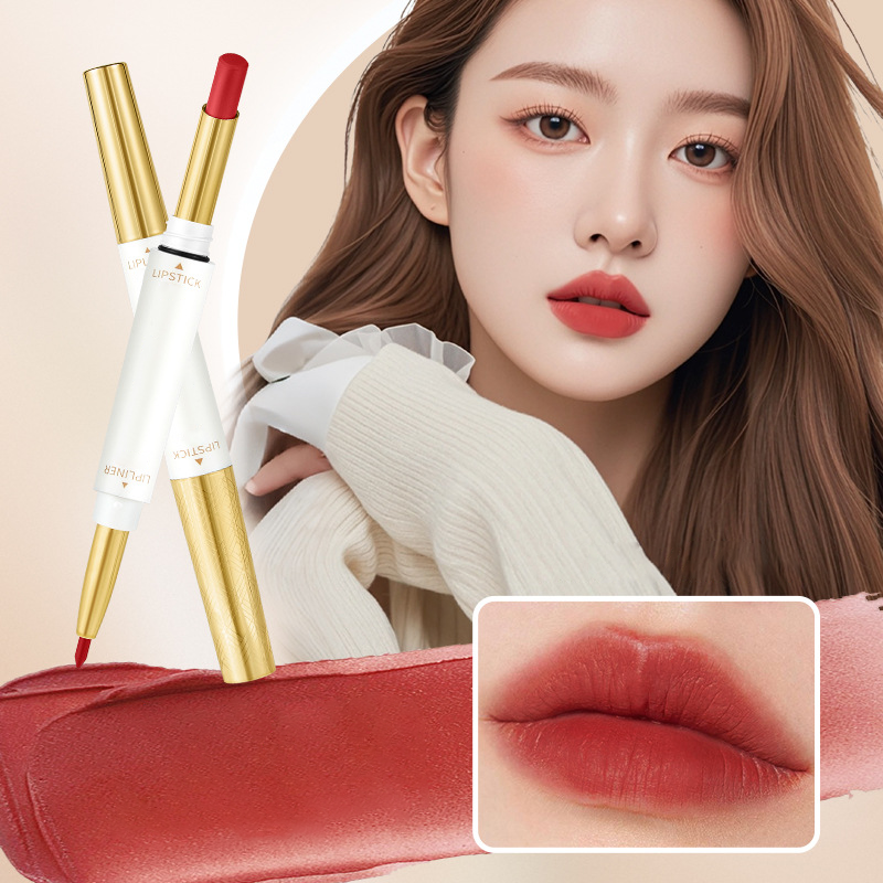 Labial y Delineador de Labios Doble Punta 2 en 1 de Larga Duración