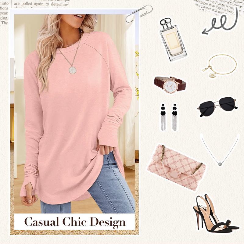 Top Casual de Manga Larga y Cuello Redondo Para Mujeres