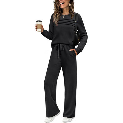 ✨ Conjunto de Top de Cuello Redondo y Pantalones con Cordón para Mujer 👚👖 Comodidad y estilo para tu día a día 💖