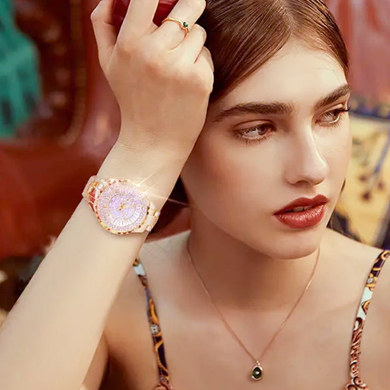Reloj de Mujer Lujoso con Incrustación de Diamantes