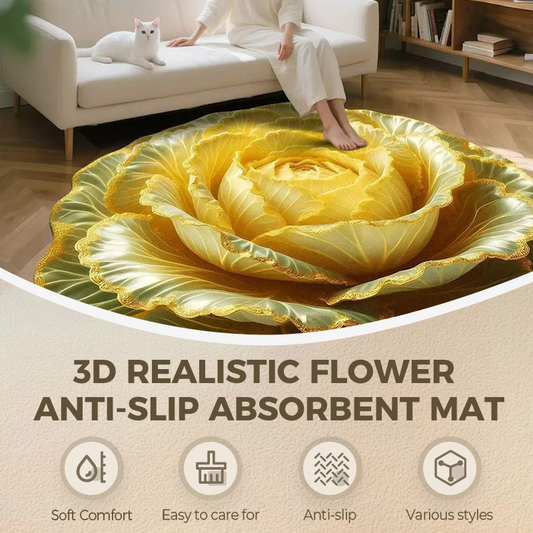 Alfombrilla antideslizante absorbente con diseño floral realista en 3D
