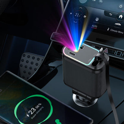 Cargador de coche con luz ambiental 120W Purple Star Top con cable retráctil
