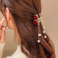 Clip para Cabello Elegante de Rosa de Terciopelo con Perlas Simuladas