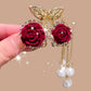 Clip para Cabello Elegante de Rosa de Terciopelo con Perlas Simuladas