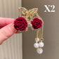 Clip para Cabello Elegante de Rosa de Terciopelo con Perlas Simuladas