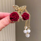 Clip para Cabello Elegante de Rosa de Terciopelo con Perlas Simuladas
